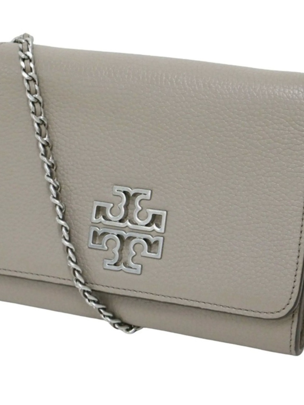 Tory Burch Wallet Grey Chain BRITTEN Shoulder Bag Crossbody Leather